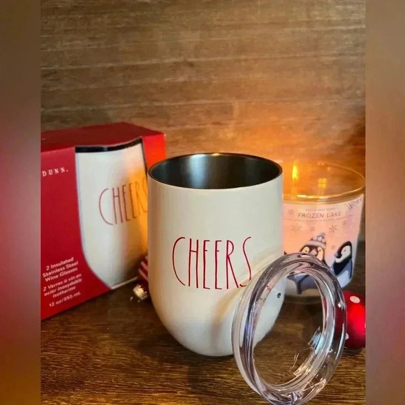 NEW 2 (Two) Rae Dunn - Insulated Stainless Steel Stemless Wine Glasses - CHEERS - Picture 12 of 15